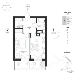 1-к квартира, вторичка, 42м2, 7/7 этаж
