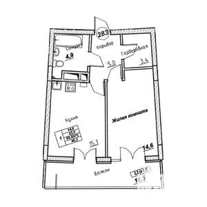 1-к квартира, вторичка, 46м2, 6/7 этаж