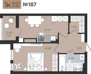 1-к квартира, вторичка, 42м2, 9/10 этаж