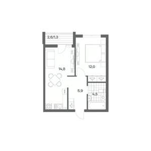 1-к квартира, строящийся дом, 39м2, 1/18 этаж