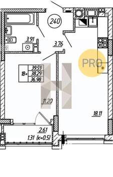1-к квартира, вторичка, 38м2, 5/9 этаж