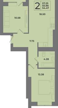 2-к квартира, вторичка, 57м2, 1/9 этаж