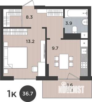 1-к квартира, вторичка, 37м2, 4/9 этаж