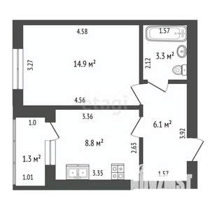 1-к квартира, вторичка, 33м2, 1/9 этаж