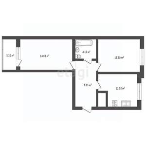 2-к квартира, вторичка, 55м2, 1/9 этаж