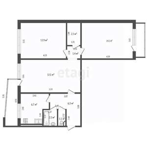 3-к квартира, вторичка, 64м2, 9/9 этаж