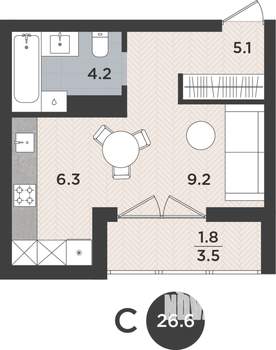 Студия квартира, вторичка, 27м2, 4/9 этаж