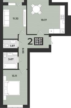 2-к квартира, вторичка, 61м2, 3/9 этаж