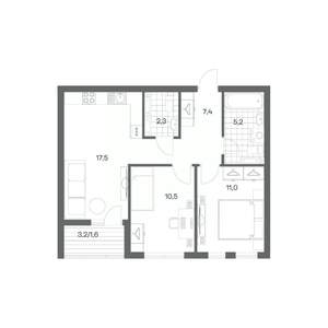 2-к квартира, строящийся дом, 56м2, 6/18 этаж