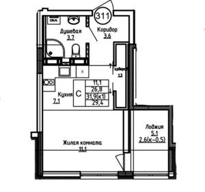 Студия квартира, вторичка, 29м2, 5/9 этаж