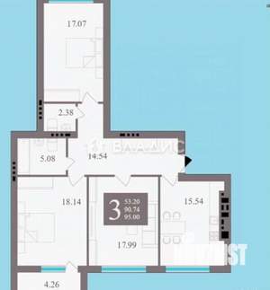 3-к квартира, вторичка, 91м2, 6/9 этаж