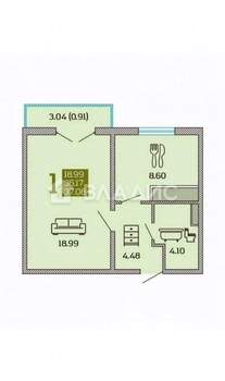 1-к квартира, вторичка, 36м2, 1/9 этаж