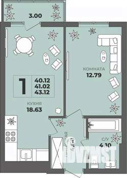 1-к квартира, строящийся дом, 41м2, 4/8 этаж
