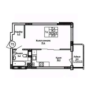 1-к квартира, вторичка, 38м2, 3/9 этаж