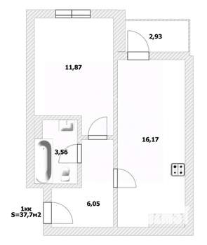 1-к квартира, вторичка, 38м2, 14/17 этаж