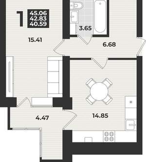 1-к квартира, вторичка, 45м2, 1/9 этаж