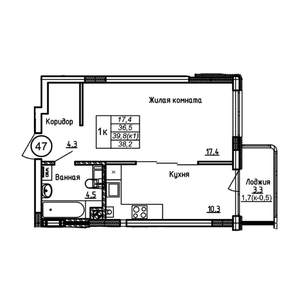 1-к квартира, вторичка, 38м2, 1/9 этаж