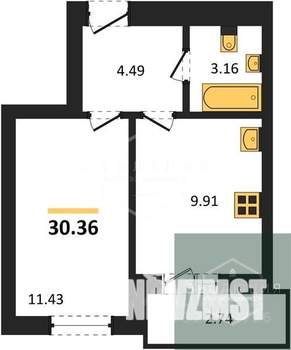 1-к квартира, вторичка, 30м2, 6/9 этаж