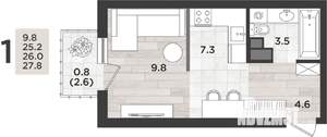 1-к квартира, вторичка, 26м2, 9/12 этаж