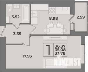 1-к квартира, строящийся дом, 36м2, 2/9 этаж