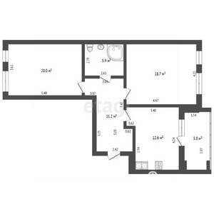 2-к квартира, вторичка, 68м2, 2/4 этаж