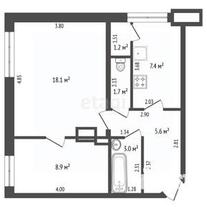 2-к квартира, вторичка, 46м2, 3/4 этаж
