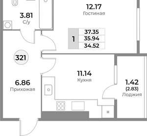 1-к квартира, вторичка, 36м2, 2/10 этаж