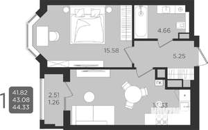1-к квартира, вторичка, 43м2, 2/9 этаж
