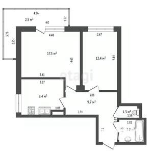 2-к квартира, вторичка, 53м2, 13/17 этаж