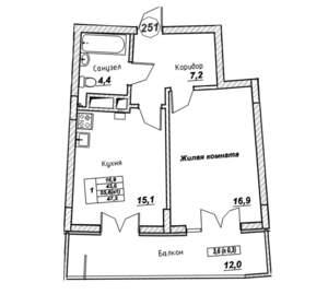 1-к квартира, вторичка, 47м2, 3/7 этаж