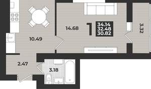 1-к квартира, вторичка, 34м2, 7/9 этаж