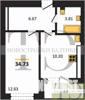 1-к квартира, вторичка, 35м2, 5/9 этаж