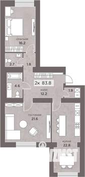 2-к квартира, строящийся дом, 84м2, 3/14 этаж