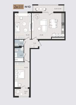 2-к квартира, строящийся дом, 80м2, 3/10 этаж