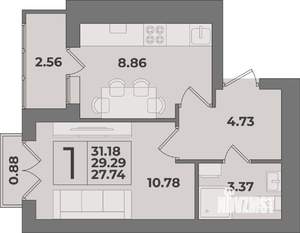 1-к квартира, вторичка, 31м2, 9/9 этаж