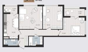 3-к квартира, строящийся дом, 91м2, 2/10 этаж