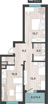 2-к квартира, вторичка, 60м2, 7/8 этаж