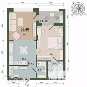 1-к квартира, вторичка, 54м2, 5/9 этаж