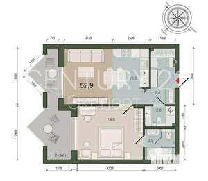 1-к квартира, вторичка, 53м2, 4/11 этаж