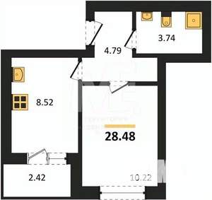 1-к квартира, вторичка, 28м2, 7/9 этаж