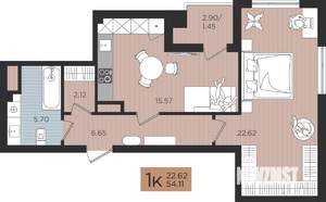 1-к квартира, строящийся дом, 54м2, 3/10 этаж