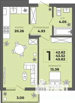 1-к квартира, вторичка, 44м2, 6/8 этаж