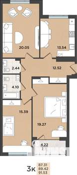 3-к квартира, сданный дом, 89м2, 2/8 этаж