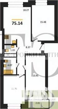 3-к квартира, вторичка, 75м2, 1/9 этаж
