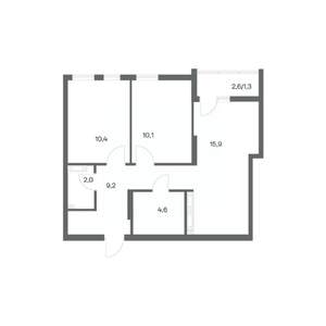 2-к квартира, строящийся дом, 54м2, 2/18 этаж