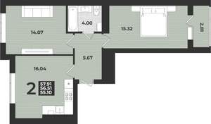 2-к квартира, вторичка, 58м2, 7/9 этаж
