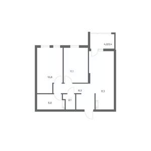 2-к квартира, строящийся дом, 60м2, 4/18 этаж