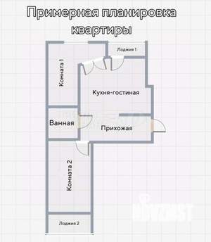 2-к квартира, вторичка, 57м2, 1/9 этаж