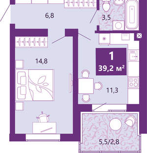 1-к квартира, вторичка, 39м2, 3/4 этаж