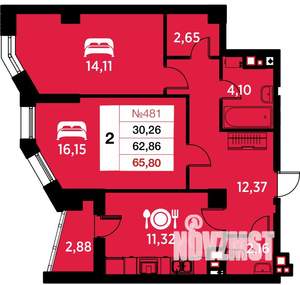 2-к квартира, вторичка, 66м2, 2/25 этаж